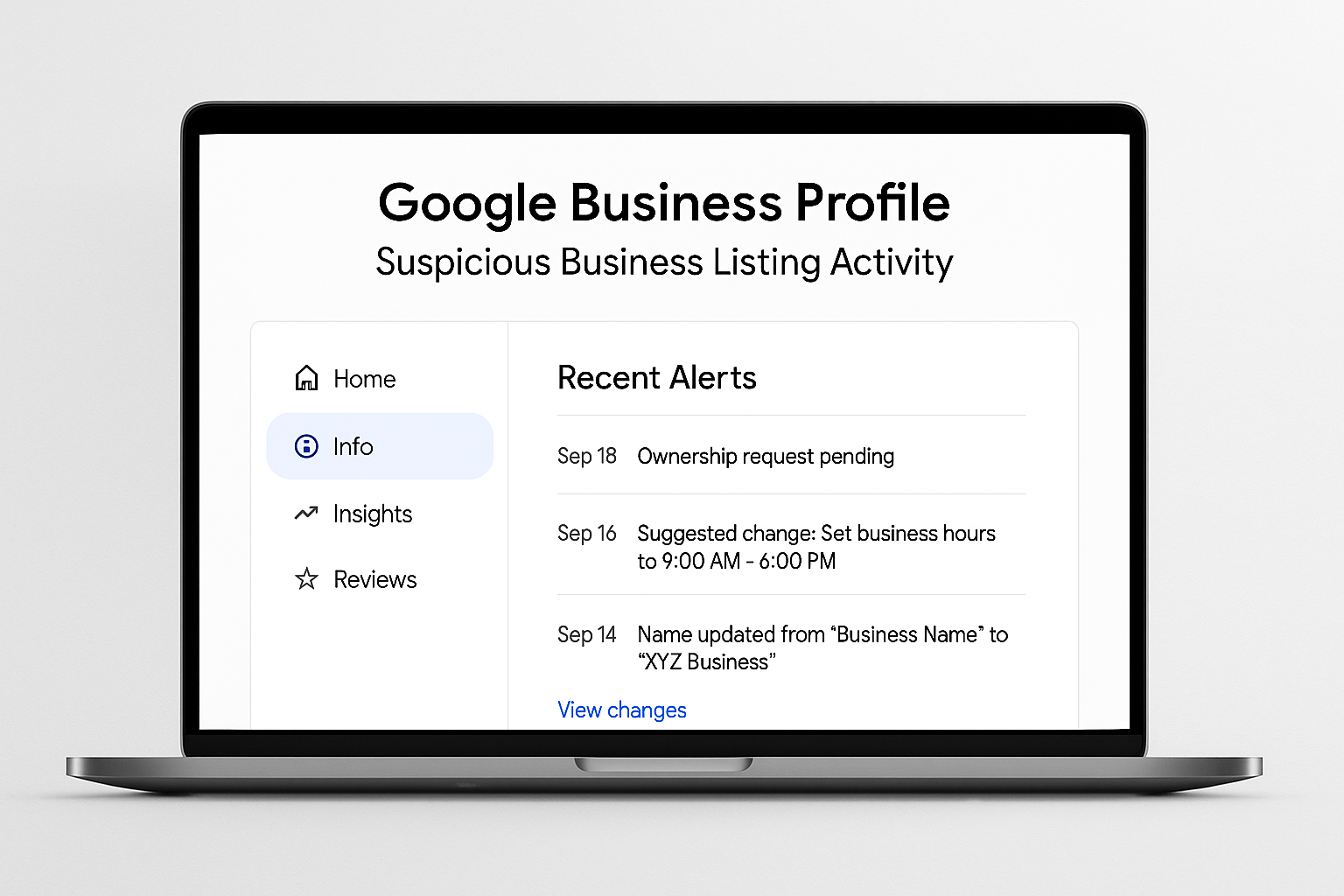 Screenshot of suspicious Google Business activity